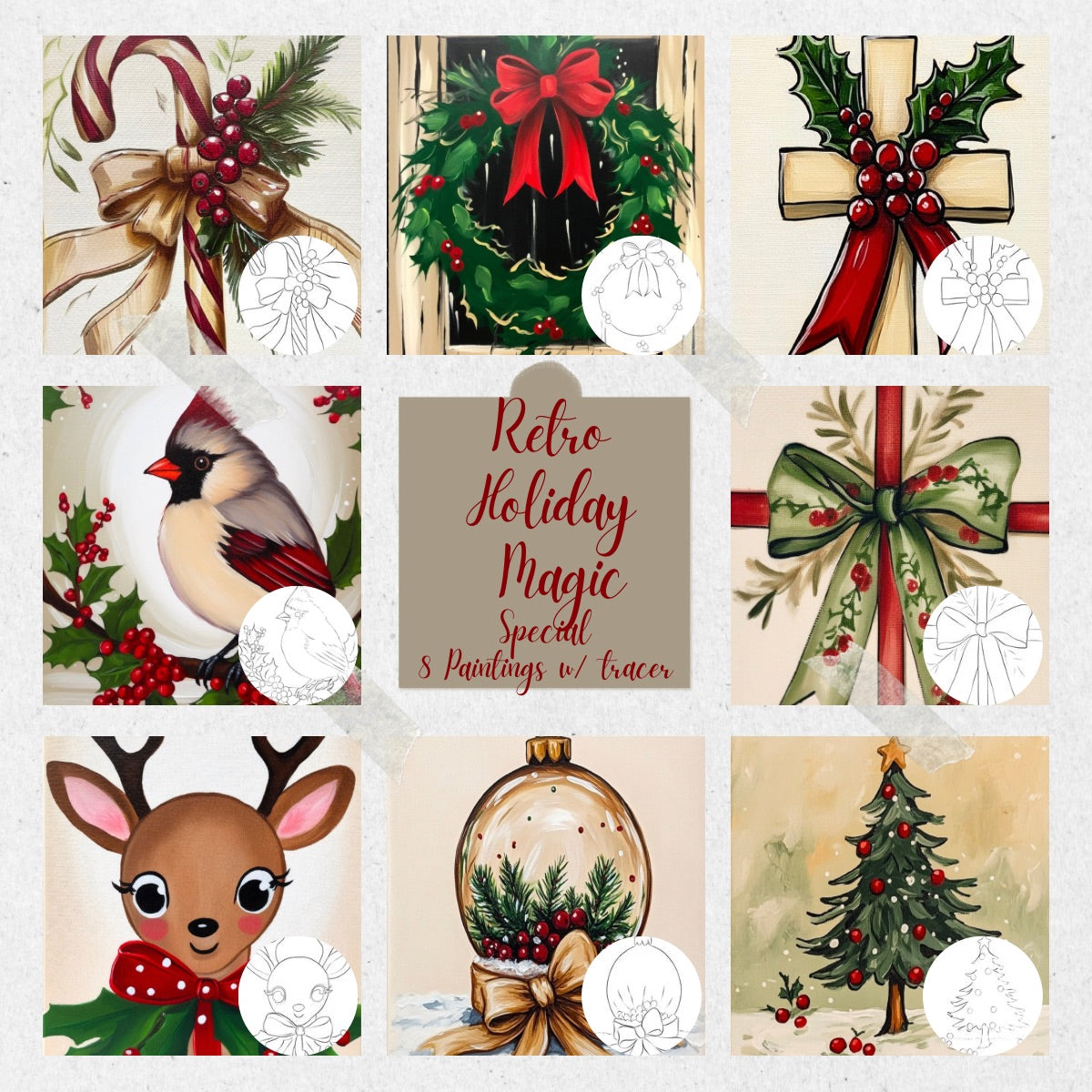 Retro Holiday Magic PLR Paint Party Printable Bundle