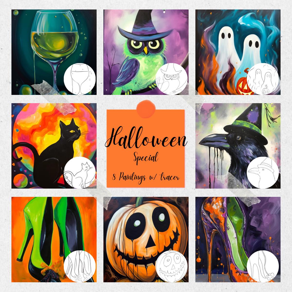 PLR Halloween Paintings & Tracers Collection: Resell & Earn!