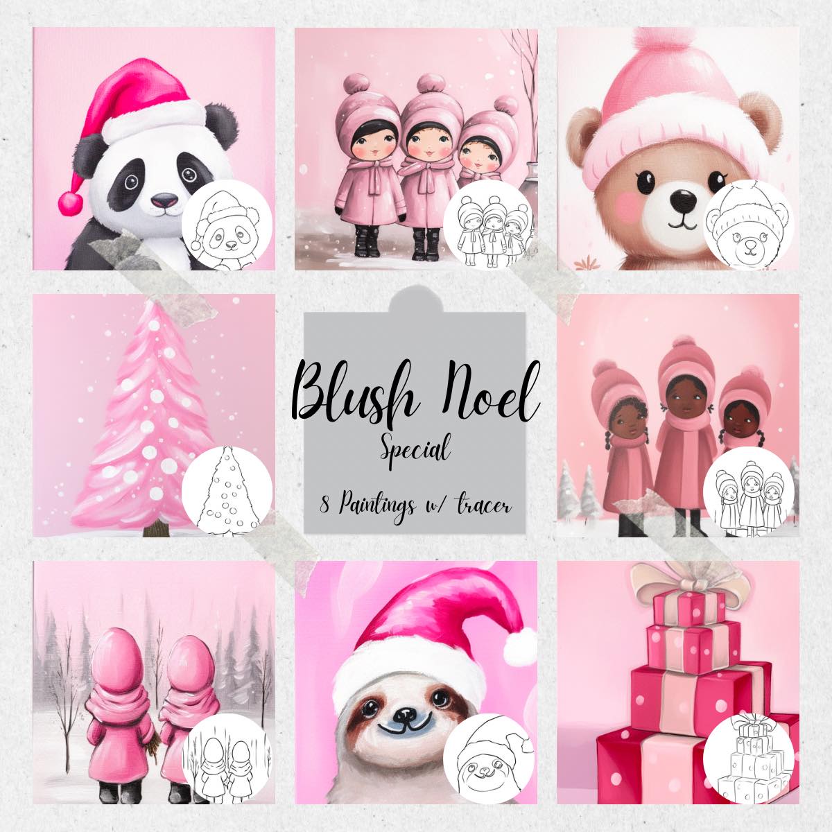 Pink Christmas PLR Paint Party Printable Bundle