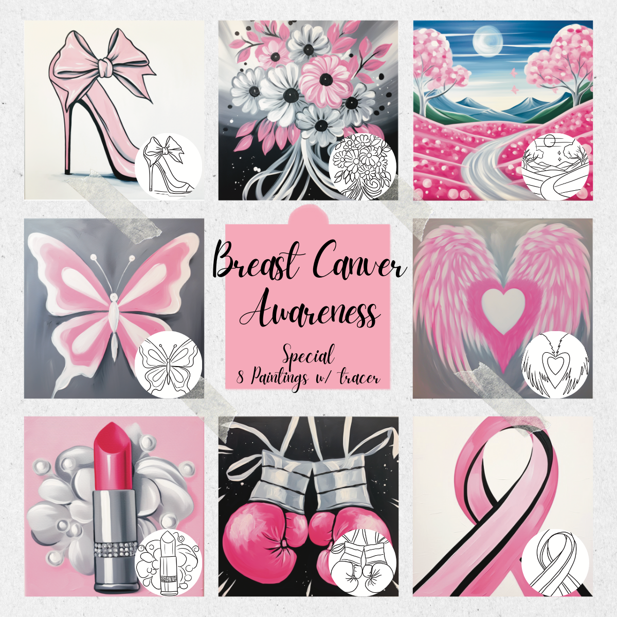 Breast Cancer Awareness PLR Paint Party Printables Bundle