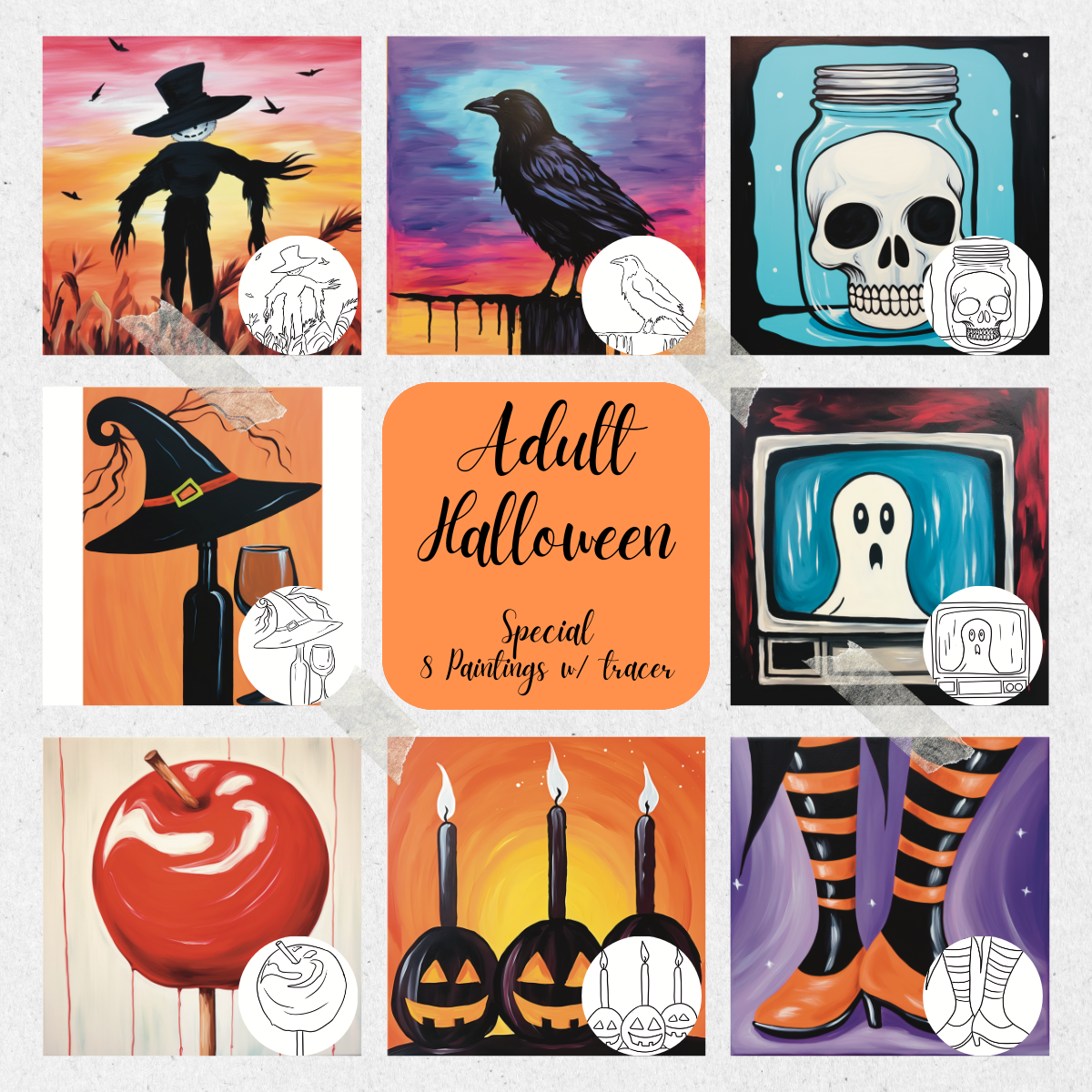 Adult Halloween PLR Paint Party Printables Bundle